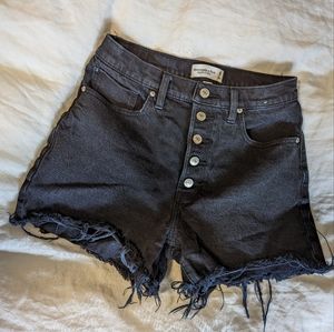 Abercrombie high rise curve love 4" black jean shorts with button fly size 26
